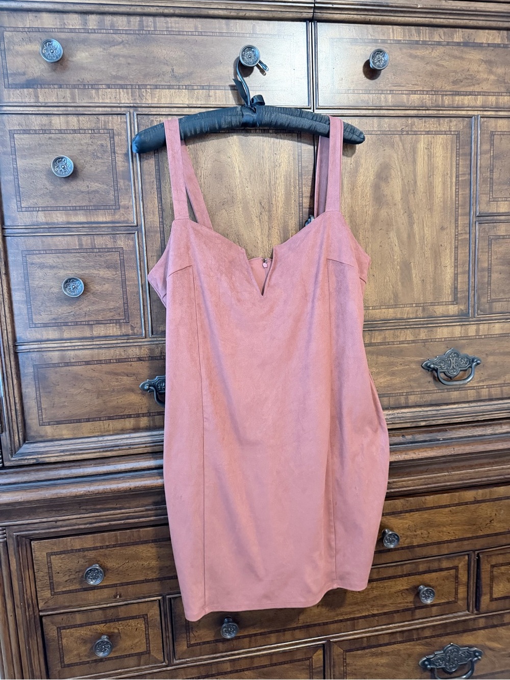 Forever 21 Rust Suede-Look Western Boho Festival V-Notch Bodycon Mini Dress - Picture 3 of 11
